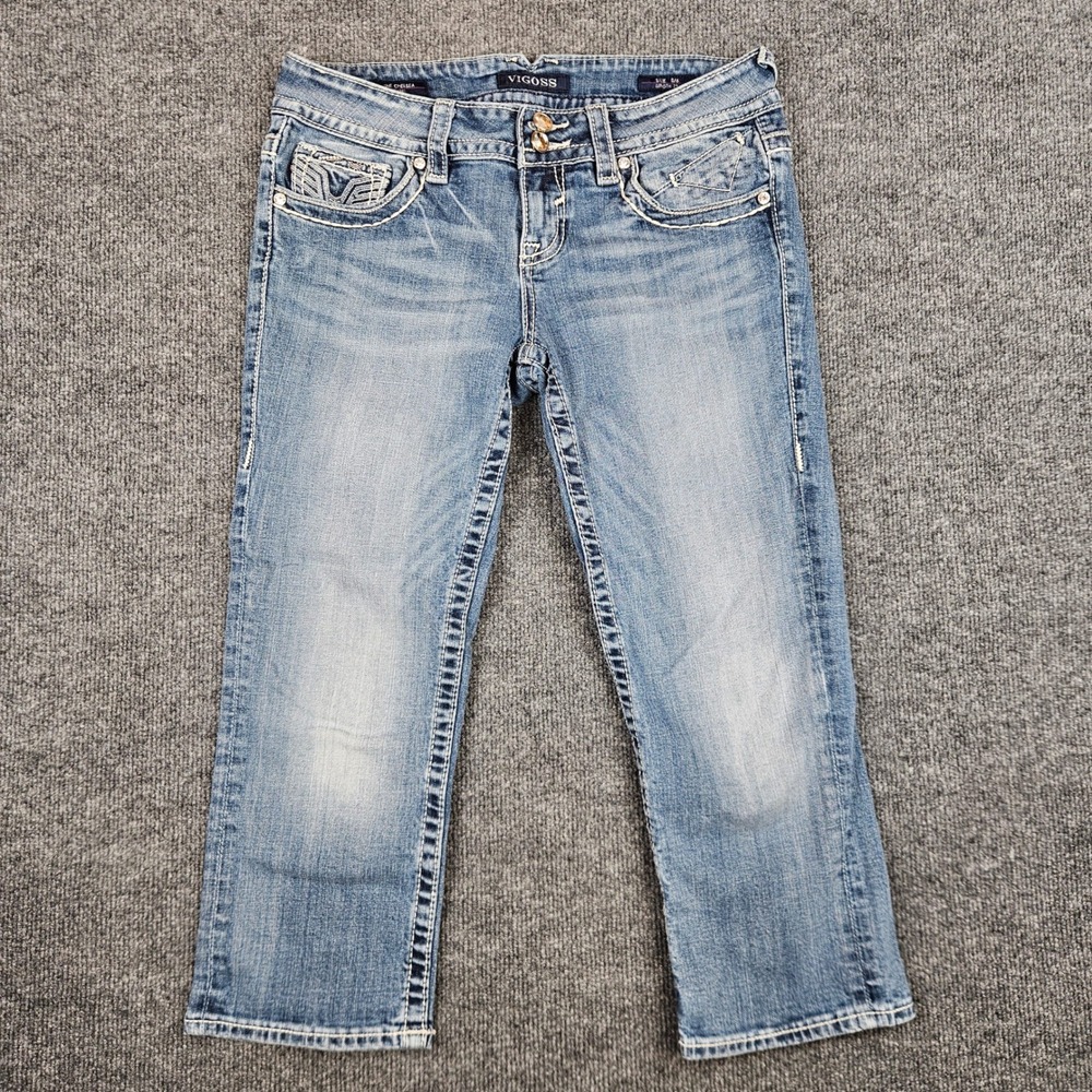 Vigoss The Chelsea Capri Jeans Womens 5/ 6 Med Wash Low Rise Stretch Denim Crop